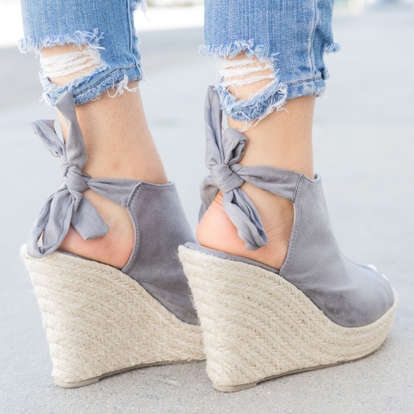 HP! Gray Vegan Suede Wedge Sandal Espadrilles - Picture 2 of 5